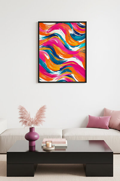 huhuli Ζωηρό ρετρό αφηρημένο έργο ζωγραφικής με φυσικό ξύλινο πλαίσιο - Ροζ μ...