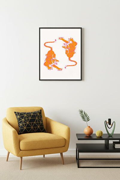 huhuli Ρετρό ζωγραφική με θέμα τον Τίγρη με φυσικό ξύλινο πλαίσιο - Ζωντανή τ...