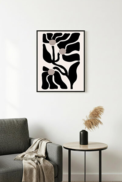 huhuli Μεγάλο βοτανικό πίνακα με φύλλα με φυσικό ξύλινο πλαίσιο - Ασπρόμαυρο ...