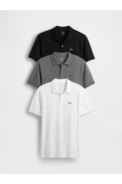 GAP Erkek Siyah Stretch Pique Polo T-Shirt (3’lü)