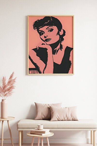 huhuli Πίνακας πορτρέτου με φυσικό ξύλινο πλαίσιο - Ρετρό μαύρο ροζ σχέδιο | ...