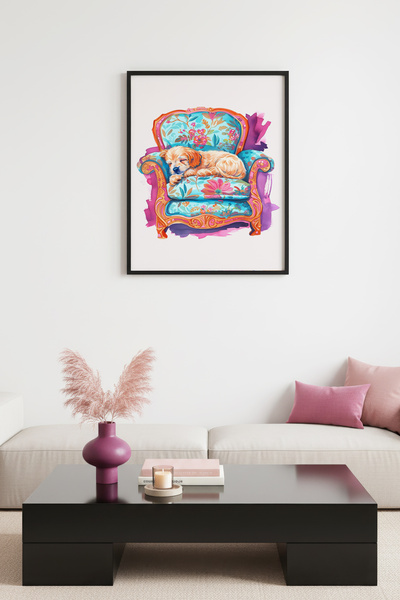 huhuli Tablou retro cu câine, cu ramă din lemn natural - decorativ cu modele ...