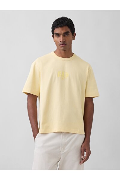 GAP Erkek Sarı Heavyweight Relaxed 1969 Logo Crop T-shirt