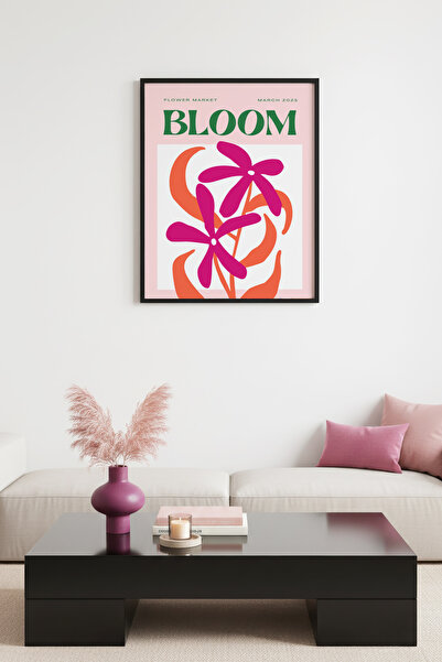 huhuli Ρετρό πίνακας με λουλούδια με φυσικό ξύλινο πλαίσιο - Ζωντανοί ροζ και...