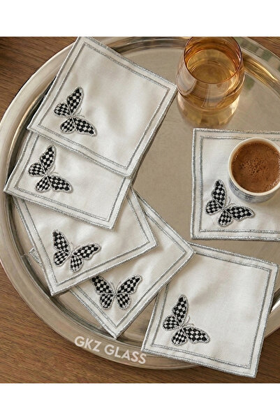 gkzglass home dekor 6 τεμάχια λινό ύφασμα με κεντητό σχέδιο καφέ, χαρτοπετσέτ...