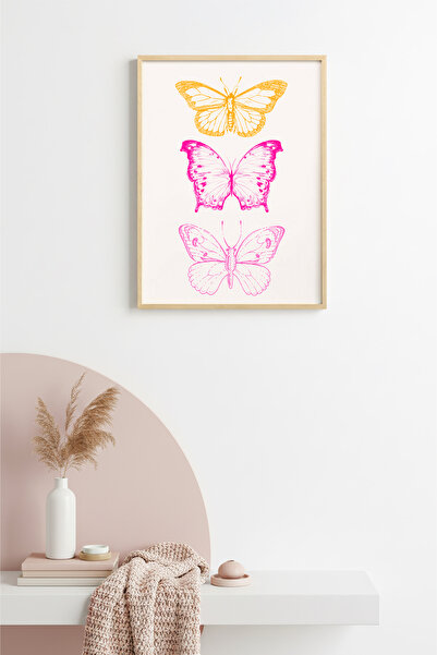 huhuli Ρετρό ζωγραφική με πεταλούδες σε φυσικό ξύλινο πλαίσιο - Παστέλ αποχρώ...