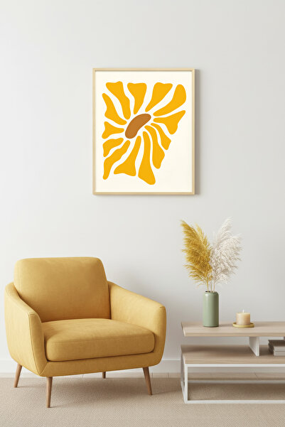 huhuli Tablou abstract retro cu ramă din lemn natural - Model Soare Galben | ...