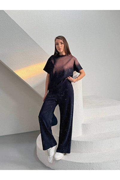 alenmoda Stoned T-Shirt Crew Neck Oysho Fabric Tracksuit Set