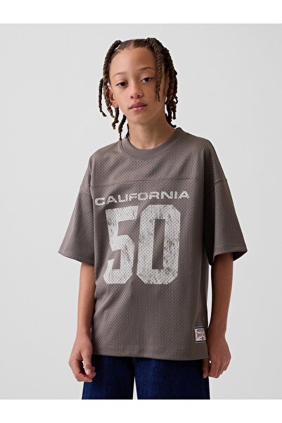 GAP Erkek Çocuk Kahverengi Mesh Oversized Grafik Jersey T-Shirt