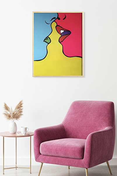 huhuli Tablou cu model abstract, cu ramă din lemn natural - Romantic albastru...