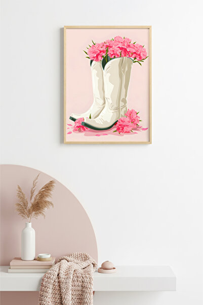 huhuli Ρετρό πίνακας με φυσικό ξύλινο πλαίσιο - με θέμα το Western Bohoflower...