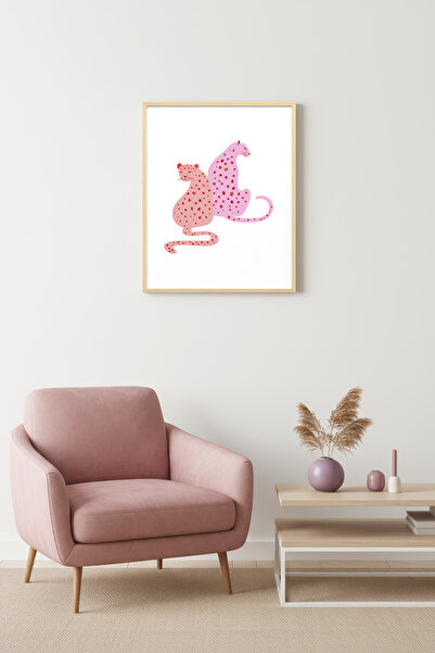 huhuli Ρετρό ζωγραφική με ζώα με φυσικό ξύλινο πλαίσιο - Πορτρέτο Ροζ Λεοπάρδ...