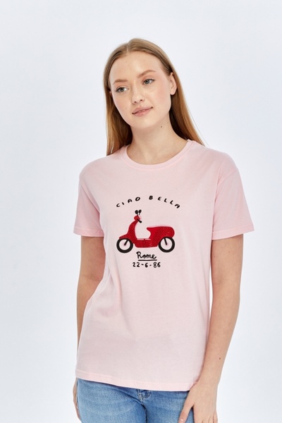 trender 26YDT1000012 Ροζ Γυναικείο T-Shirt Cıao Bella O Neck