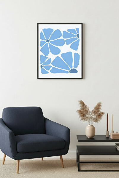 huhuli Ρετρό Φλοράλ Αφηρημένη Ζωγραφική με Φυσικό Ξύλινο Πλαίσιο - Μπλε Αποχρ...