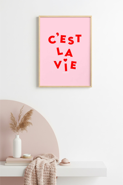 huhuli Tablou retro cu citat, cu ramă din lemn natural - Citatul francez „C'e...