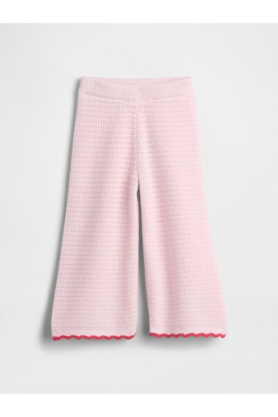 GAP Kız Bebek Açık Pembe Crochet Triko Wide-Leg Eşofman Altı