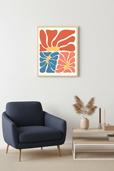 huhuli Tablou abstract retro cu ramă din lemn natural - cu model portocaliu-a...