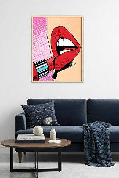 huhuli Tablou cu model Pop Art, încadrat în lemn natural - Buze Roșii |   huh...