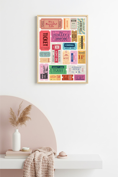 huhuli Ρετρό πίνακας με φυσικό ξύλινο πλαίσιο - Συλλογή εισιτηρίων κινηματογρ...