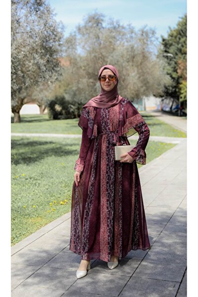 Nissra Ankanoor Φόρεμα με βολάν στους ώμους από ψηφιακό σιφόν 145 εκ. ANKA265146