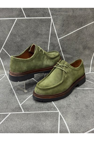 NYZ Khaki Green Genuine Suede Leather Lace-Up Eva Sole Shoes