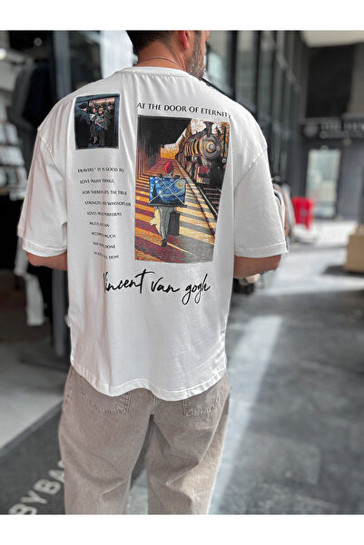 BYBASICMAN Бяла овърсайз тениска Ван Гог Пачли SW-5142