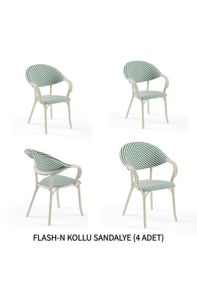 Tilia Flash-N 4 Adet Polipropilen Kollu Sandalye Bej Ayak, Yeşil Beyaz File -...