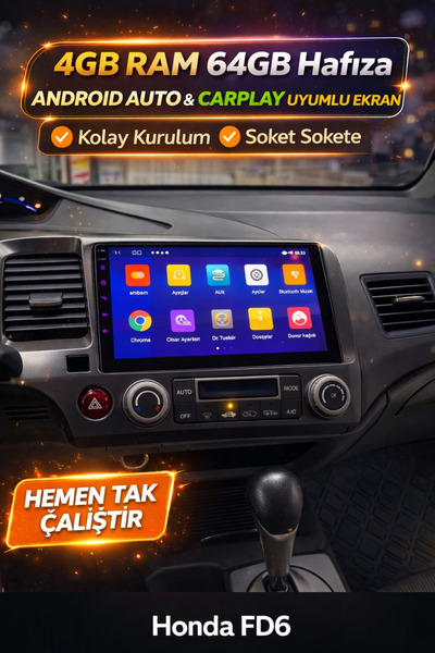 Grade Power Honda Civic Fd6 9 Inc Android Carplay Multimedya 4 Gb Ram 64 hafı...