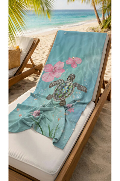 Miami Beach Kaplumbağa Desenli Renkli Yüksek Su Emici 70x150cm Plaj Havlusu