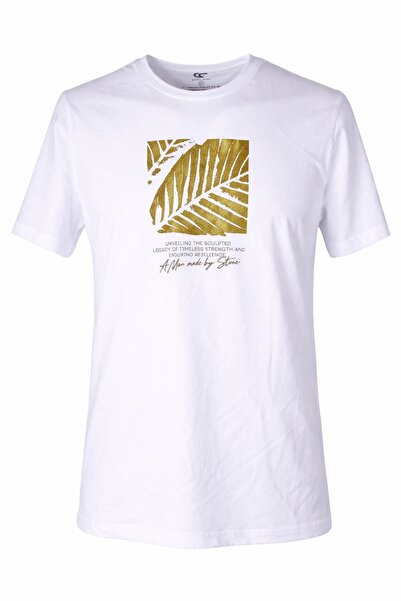 trender Tricou bărbătesc cu decolteu O, imprimat, alb cu frunze