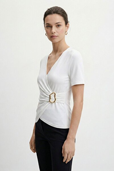 Rays Λευκή μπλούζα με αξεσουάρ γιακά 2309