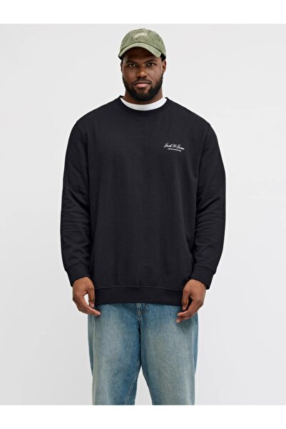 Jack & Jones Plus Ανδρικό Φούτερ Μεγάλων Μεγεθών, Στρογγυλή Λαιμόκοψη, Μαύρο