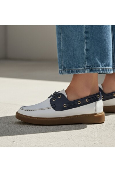 NUR KARACA 26Y-088-7180 Genuine Leather Lace-Up Loafer Shoes for Women