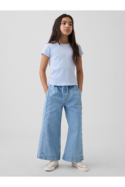 GAP Kız Çocuk Açık Mavi High Rise Stride Easy Wide-Leg Ankle Jean Pantolon