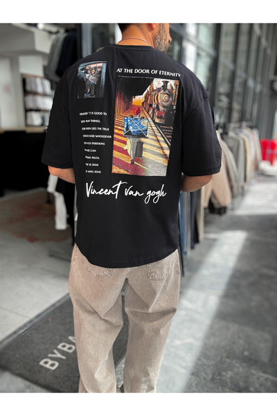 BYBASICMAN Tricou oversize bleumarin cu petice Van Gogh SW-5142