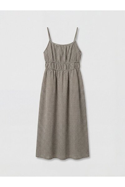 LC Waikiki LCWAIKIKI Κλασικό φόρεμα με καρό τετράγωνο γιακά και κορδόνια