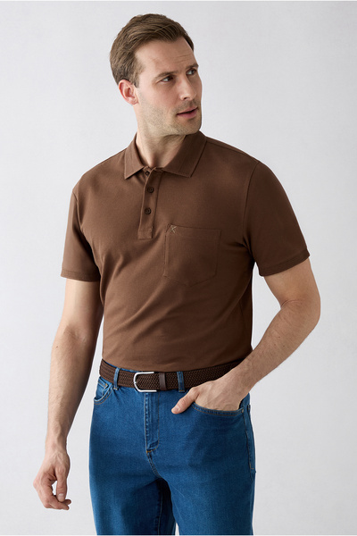 Kiğılı Non-Curling Polo Collar Regular Fit Cotton T-Shirt with Pockets and Ri...