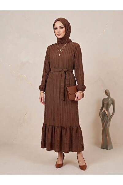 ECEYLÜL MODA Γυναικείο μαύρο φόρεμα με υφή μπουρούμπακ, ελαστικό, μάξι μήκους...