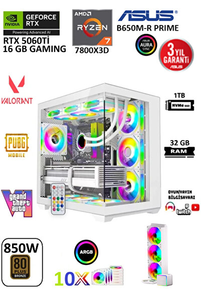 Archon AMD Ryzen 7 7800X3D | 32 GB DDR5 | RTX 5060Tİ 16 GB | 1 TB SSD | GAMIN...