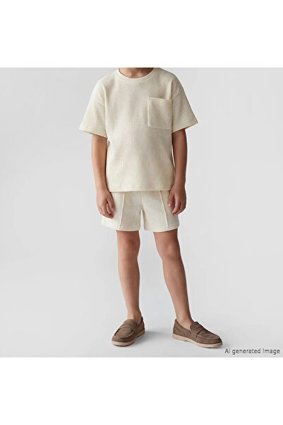 LC Waikiki Lcw Kids Beige Pocketed Boys' Waffle T-Shirt and Shorts