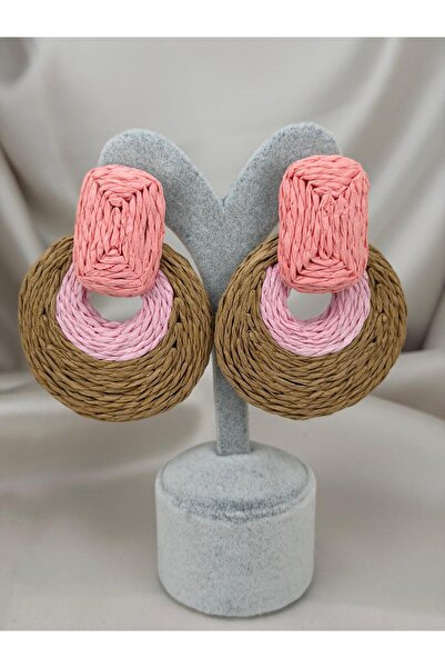 ZS Aksesuar Blue & Straw Combination Earrings – Large Bohemian Summer Women's...