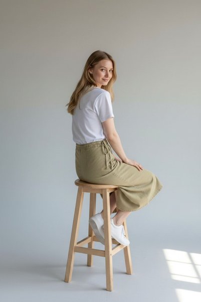 VELLICHOR FUSTĂ DIN DENIM CU LEGĂTURI LA TIV - KHAKI