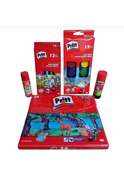 Pritt okul seti kuru bıya sulu boya pastel boya(çantalı) iki adet stick yapıştırıcı