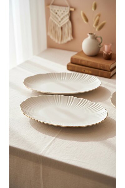 KÜTAHYA HOME Timeless Elegance 2-Piece 25 cm Gold Porcelain Boat Salad Set – ...