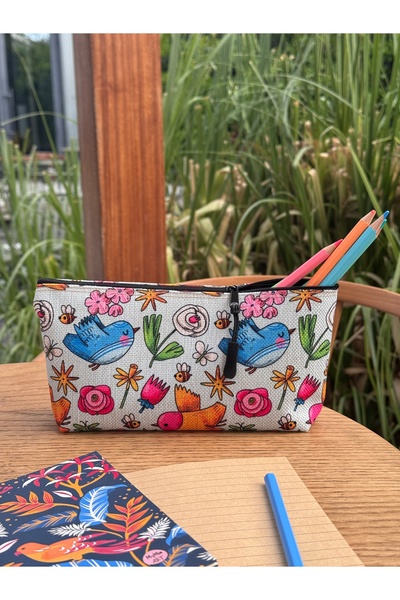 pamukcanta Kuş Desenli Kalemlik Yıkanabilir 22x12 Ölçülerinde Körüklü Makyaj ...