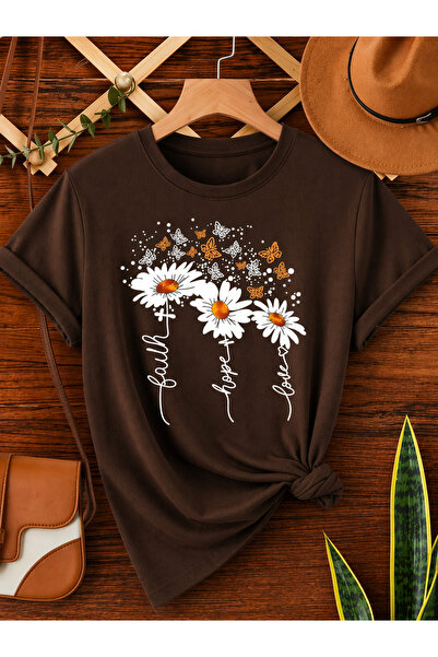 EYAX MODA 3 PAPATYA BASKILI OVERSIZE TİŞÖRT / T-SHIRT