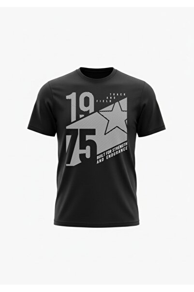 URBANTRENDSTORE Унисекс черна тениска с надпис  "1975 ", овърсайз кройка, удо...