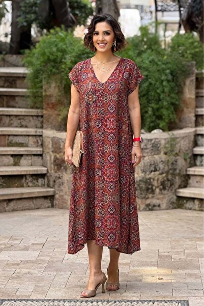 Nevin Kaya Moda Φόρεμα με πορτοκαλί τσιραφένιο σχέδιο