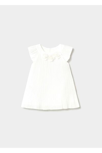 MAYORAL Baby Girl Pleated Chiffon Dress Ecru 1913