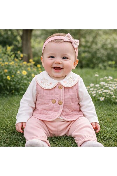 Beyge Giyim Collared Girl's 3-Piece Set